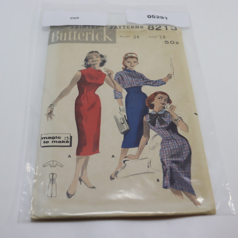 Butterick 8213 Vintage 1950 Sheath Dress & Cropped Jacket Sewing Pattern Size 14